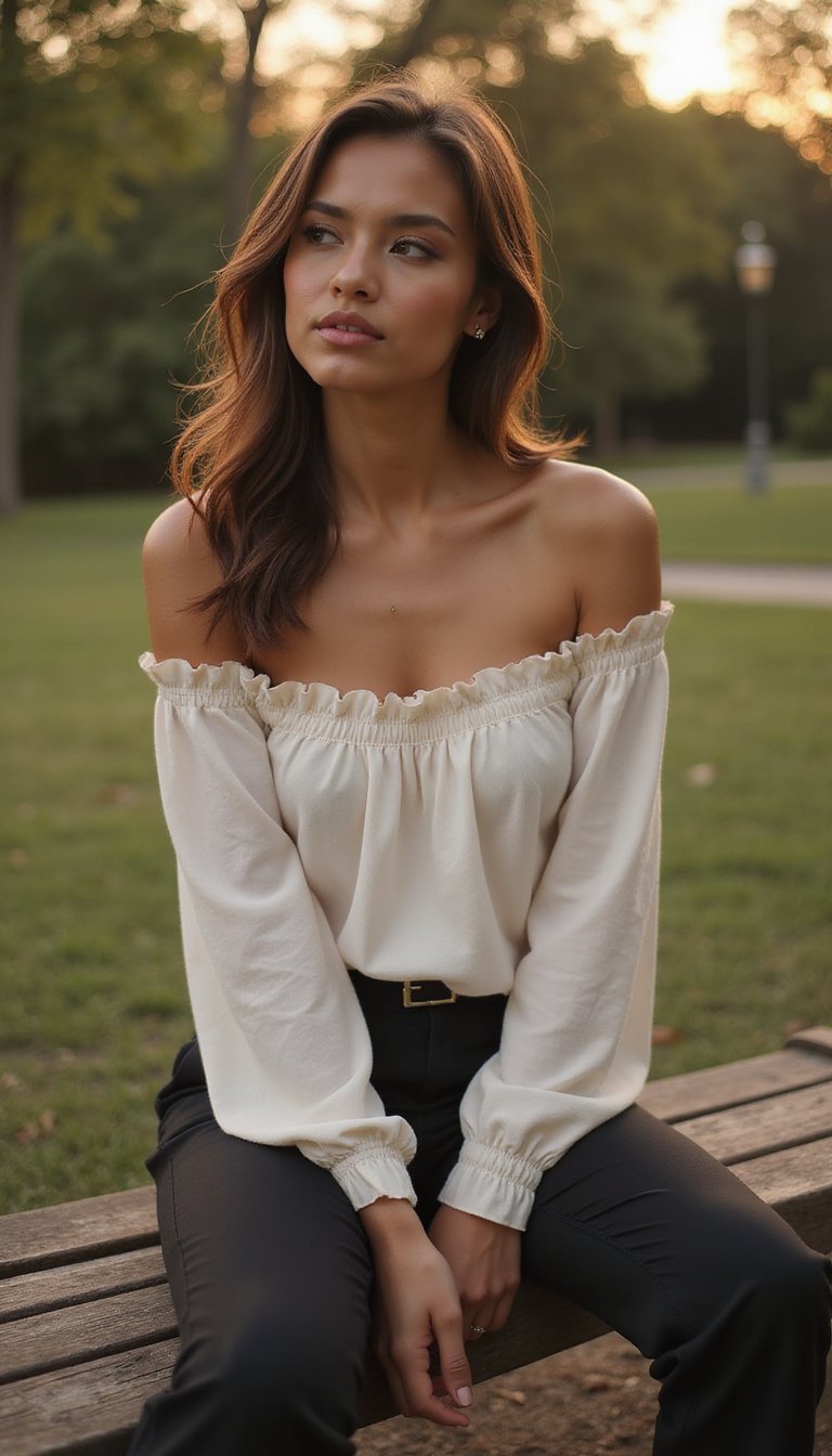 Top Ombro A Ombro e Calça Alfaiataria Romântico