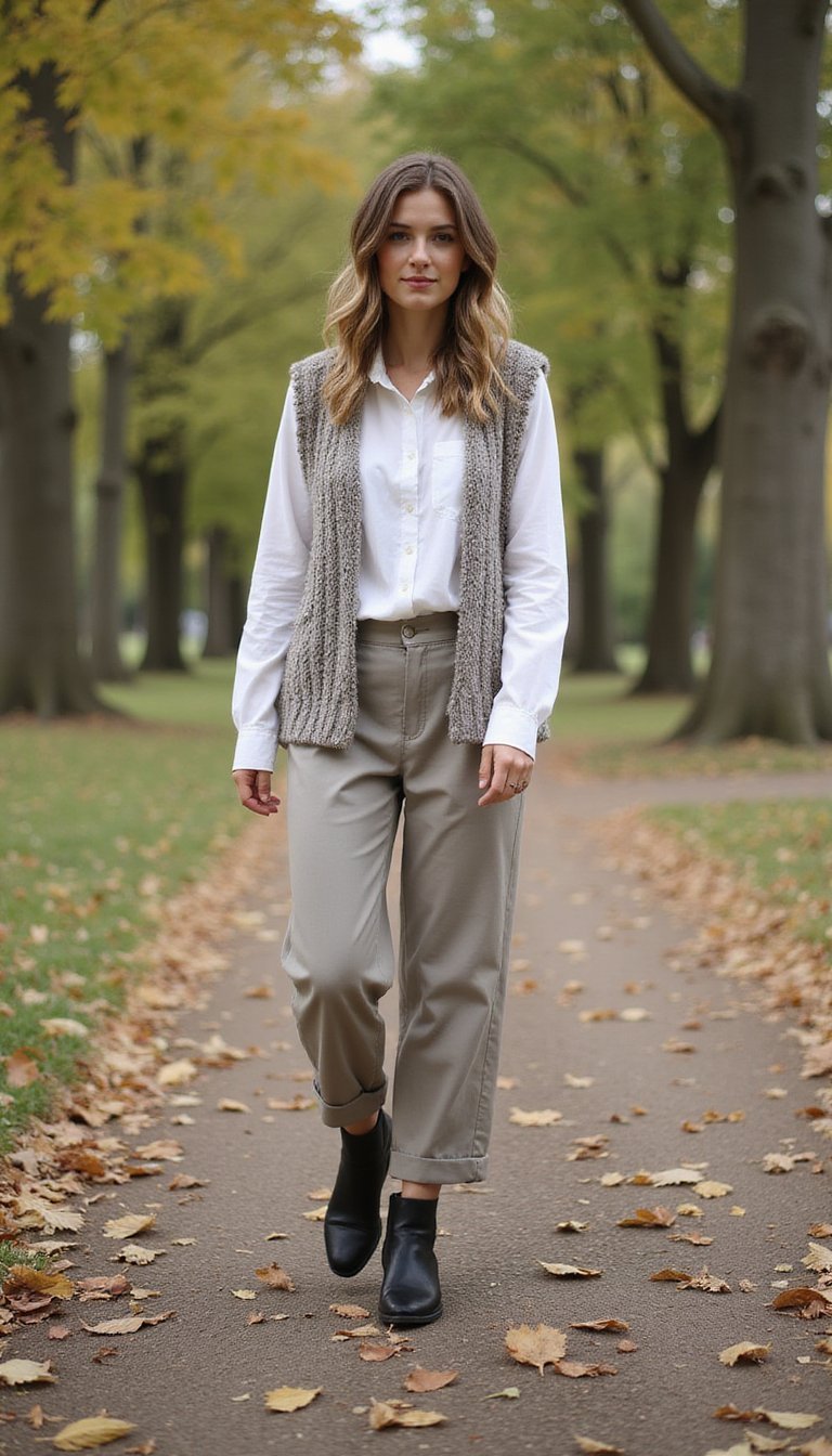Camisa Branca Com Colete Tricot Boho Moderno