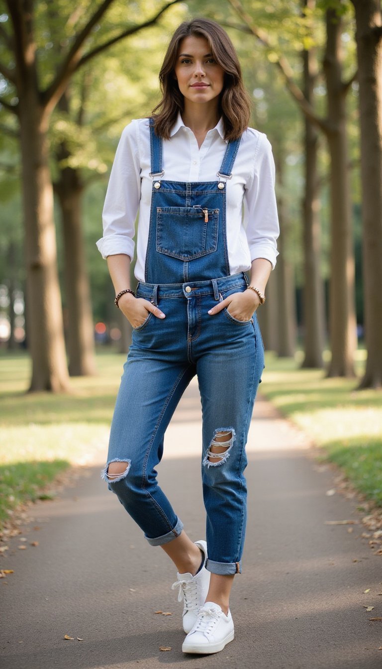 Camisa Branca Com Jardineira Jeans Divertida