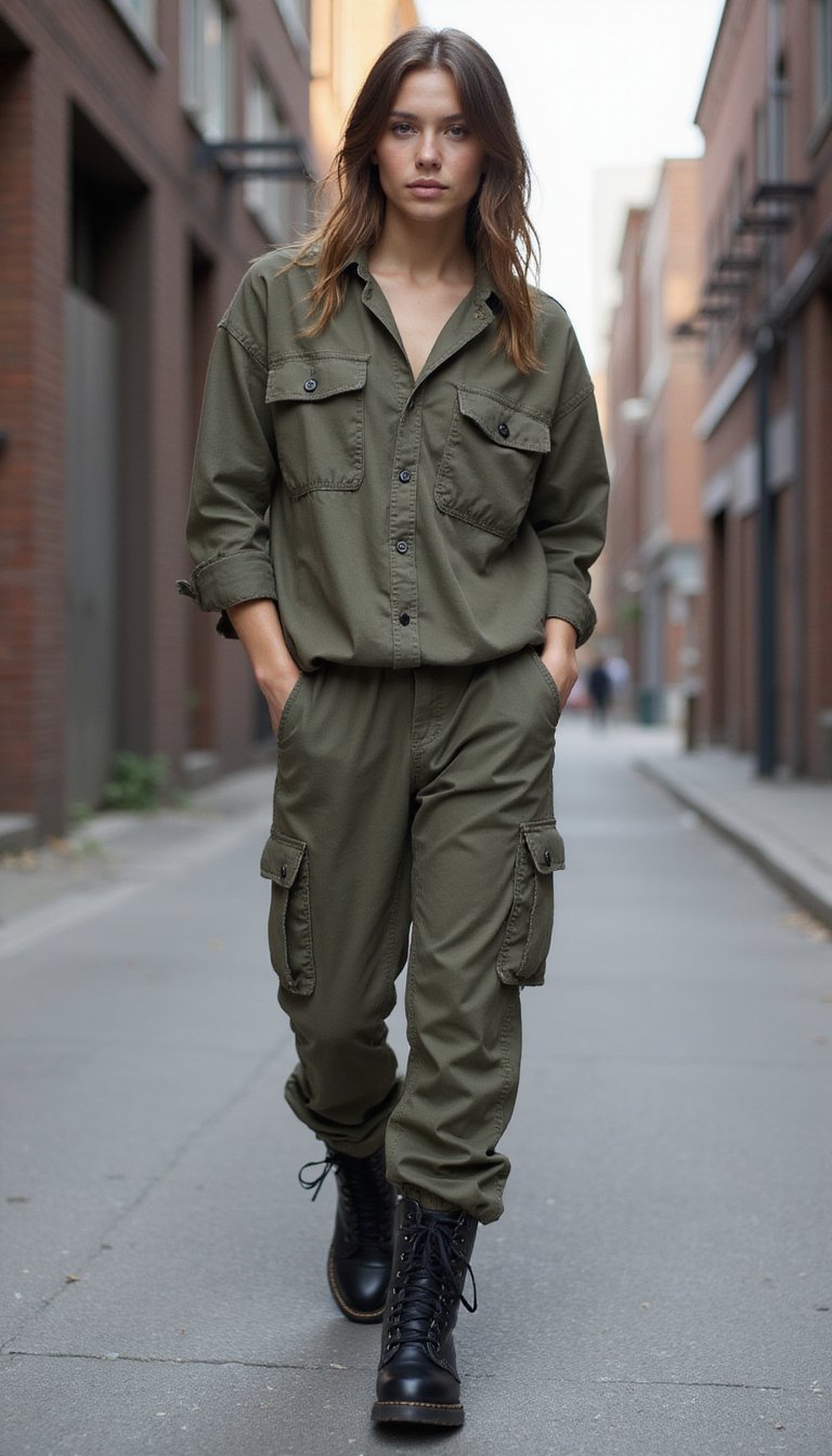 Camisa Oversized Com Calça Cargo E Botas Pesadas