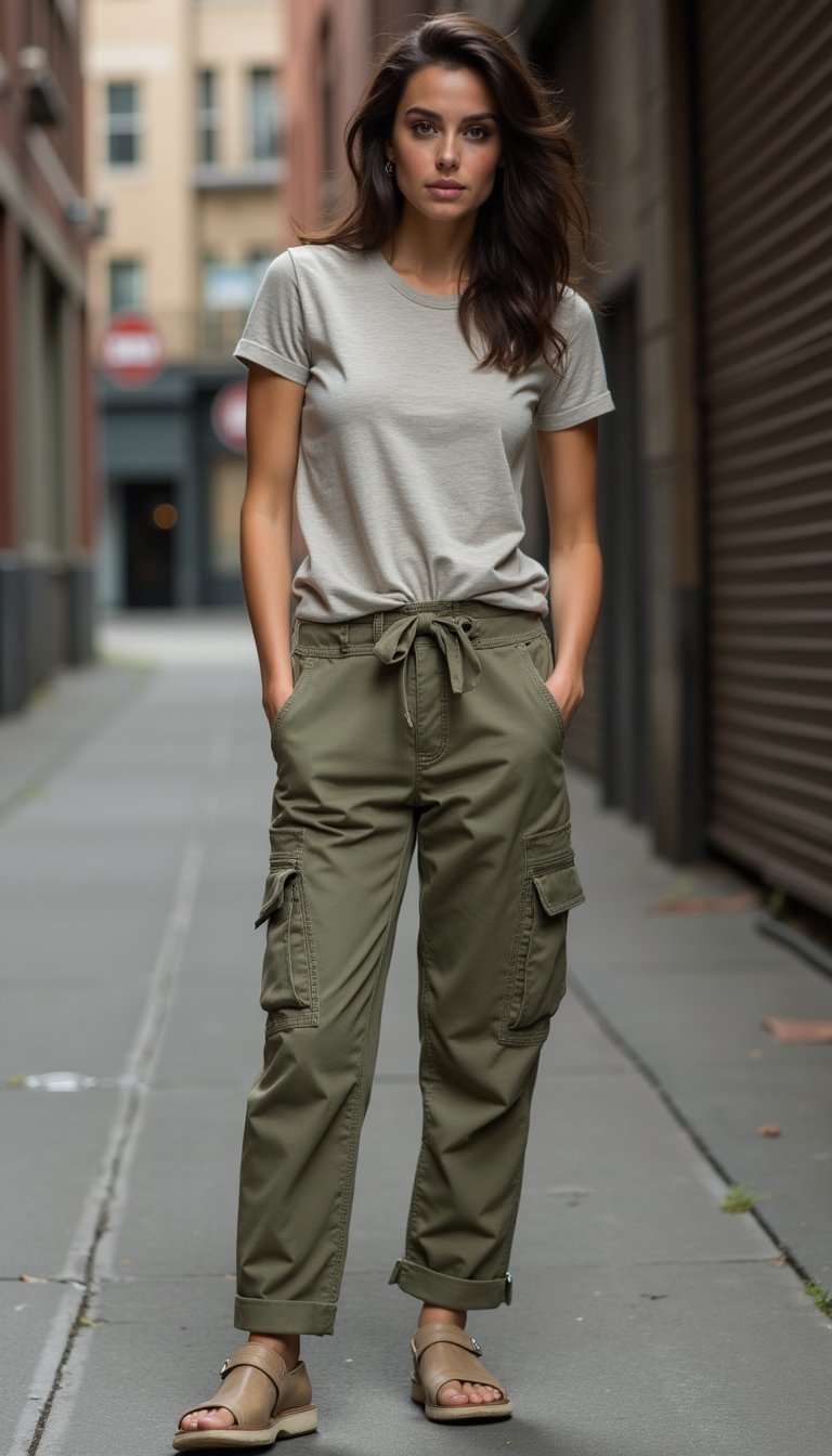 Camiseta Básica Chic E Calça Cargo Estilosa