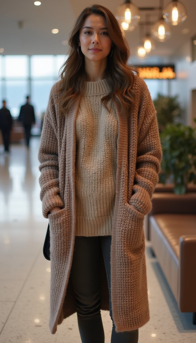 Cardigan Alongado Com Co-ord De Malha Tonal