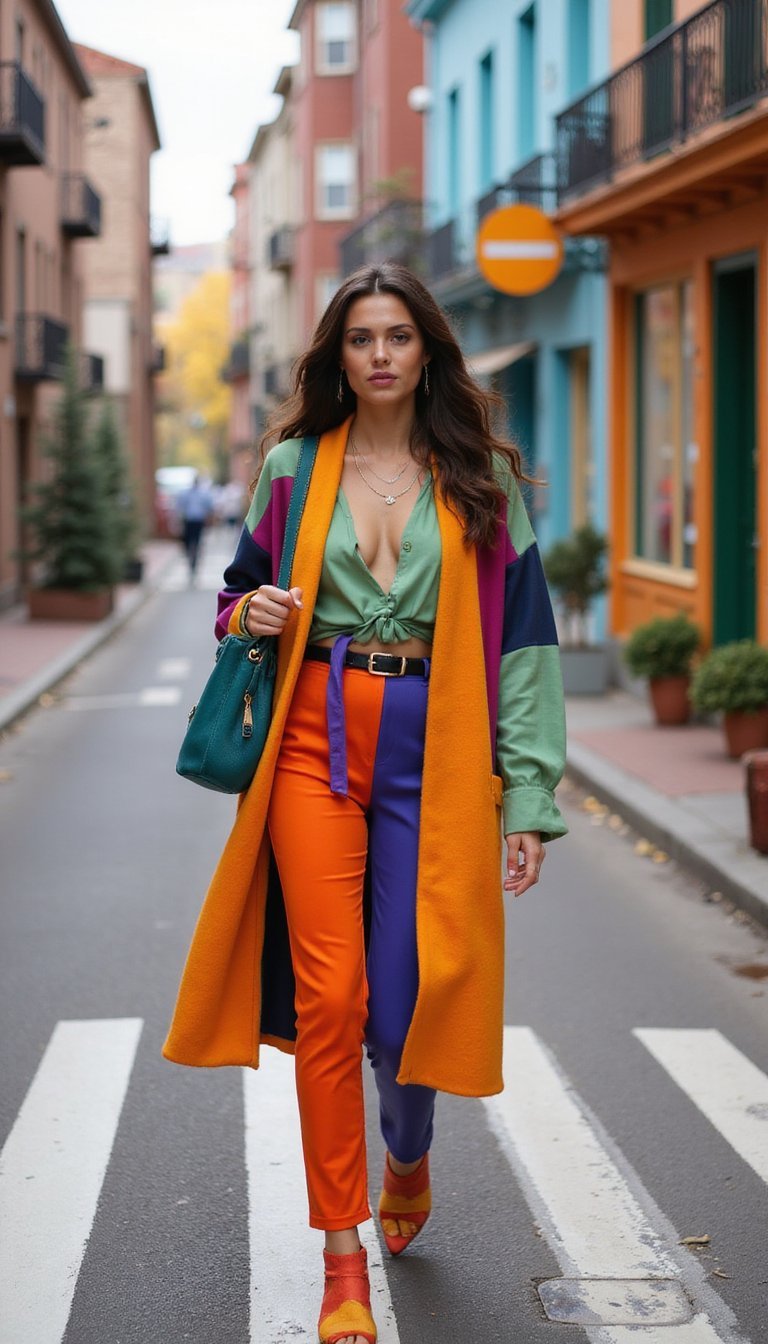 Color Block Com Cardigan Alongado Vibrante