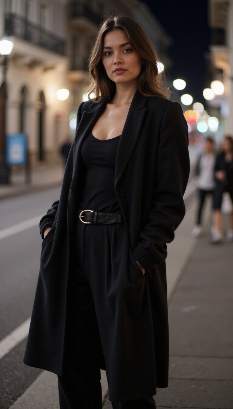 Look Monocromático Preto Com Cardigan Alongado