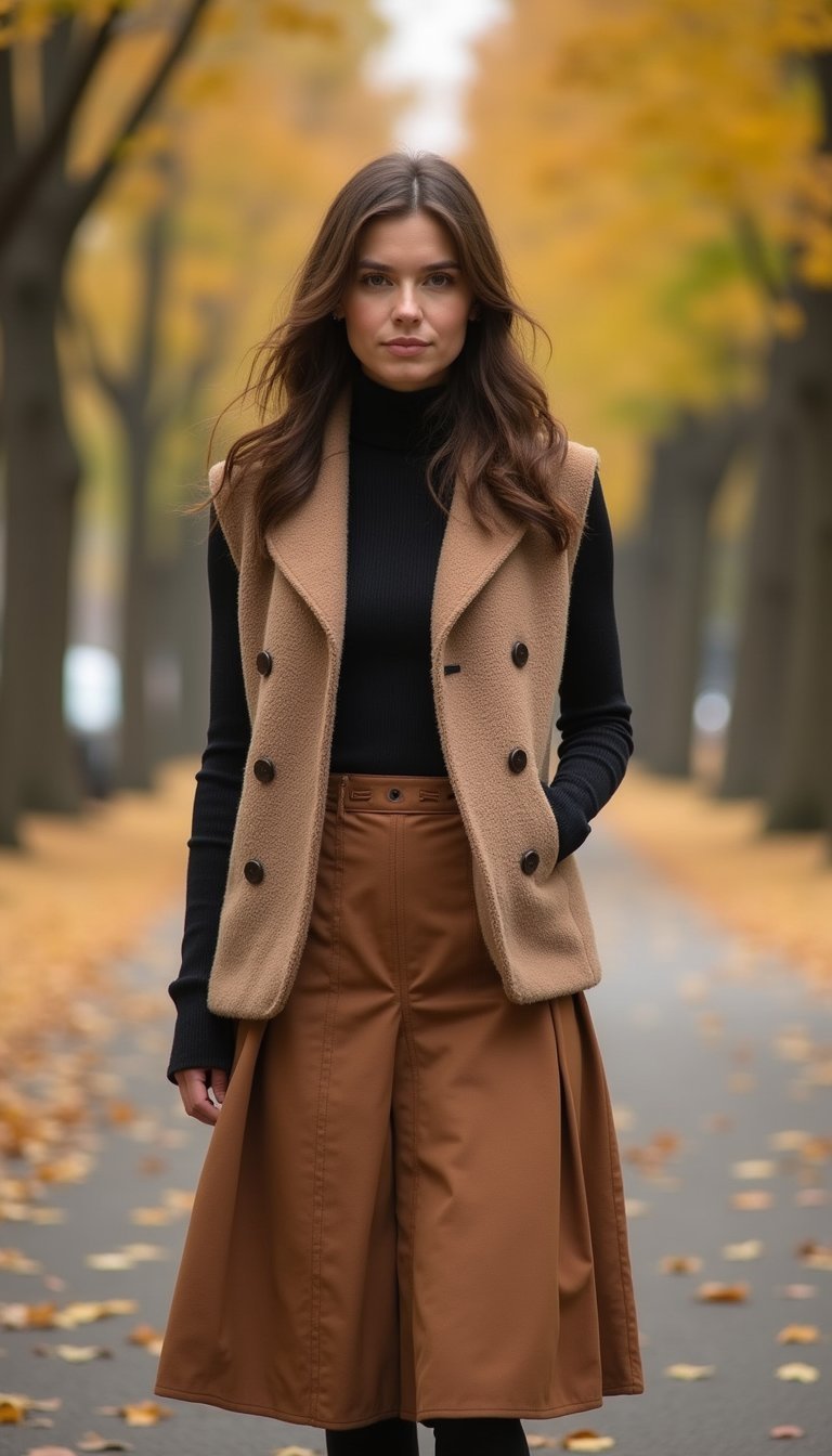 Colete Com Blusa De Gola Alta E Saia Midi