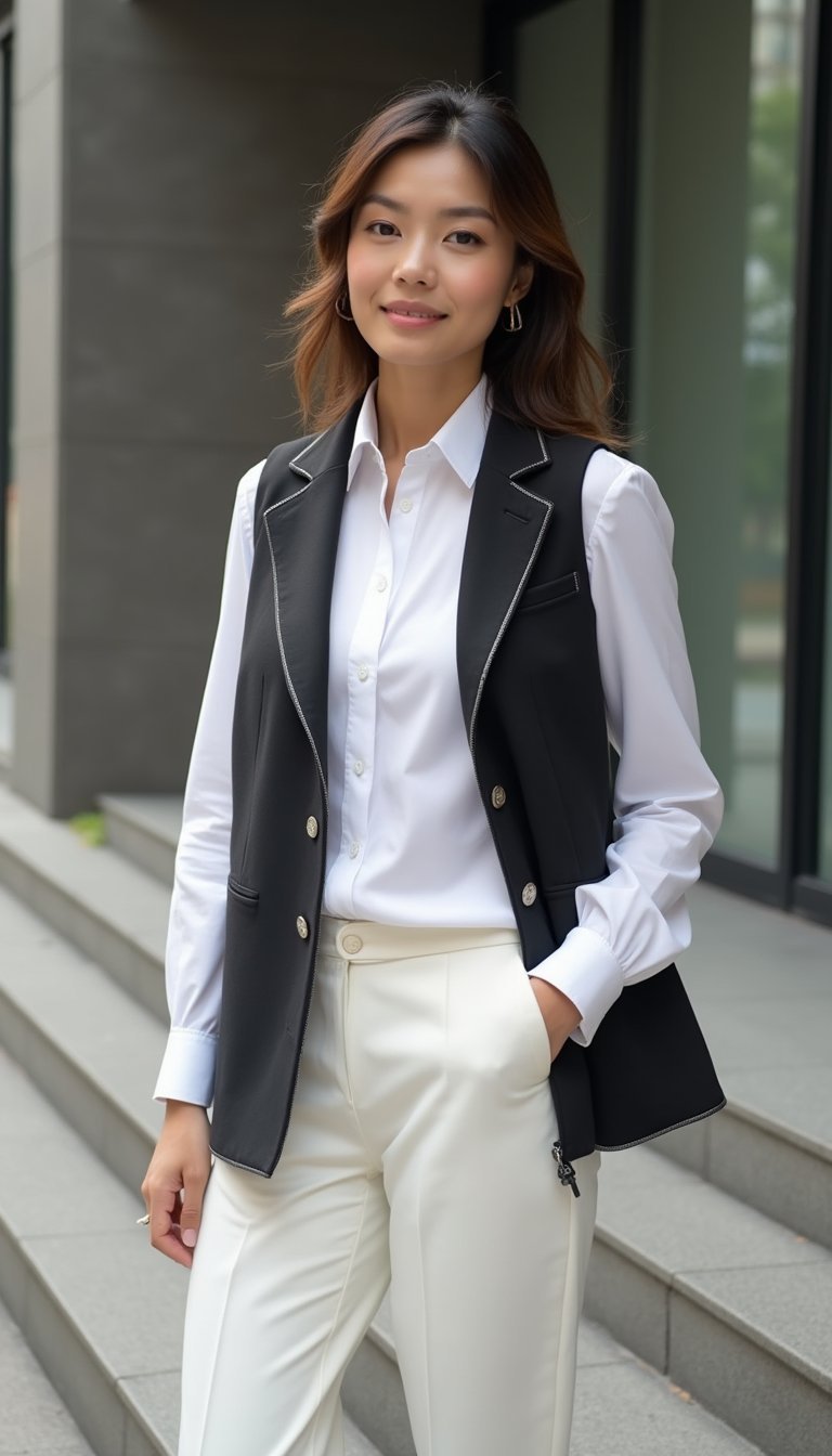 Colete Dupla Face Com Camisa Branca Clássica