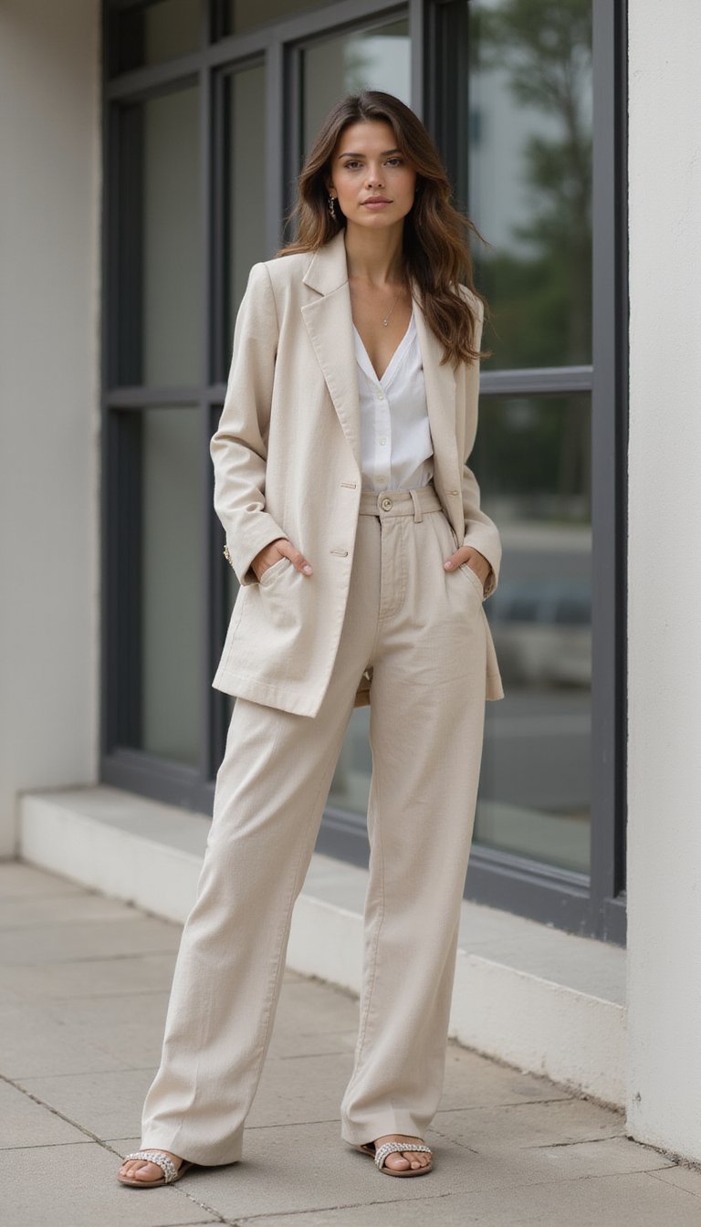 Conjunto Linho Blazer E Calça Reta Monocromático