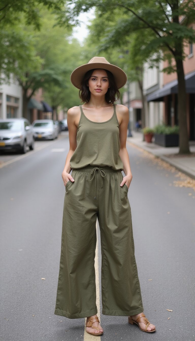 Conjunto Linho Calça Pantalona E Regata Leve