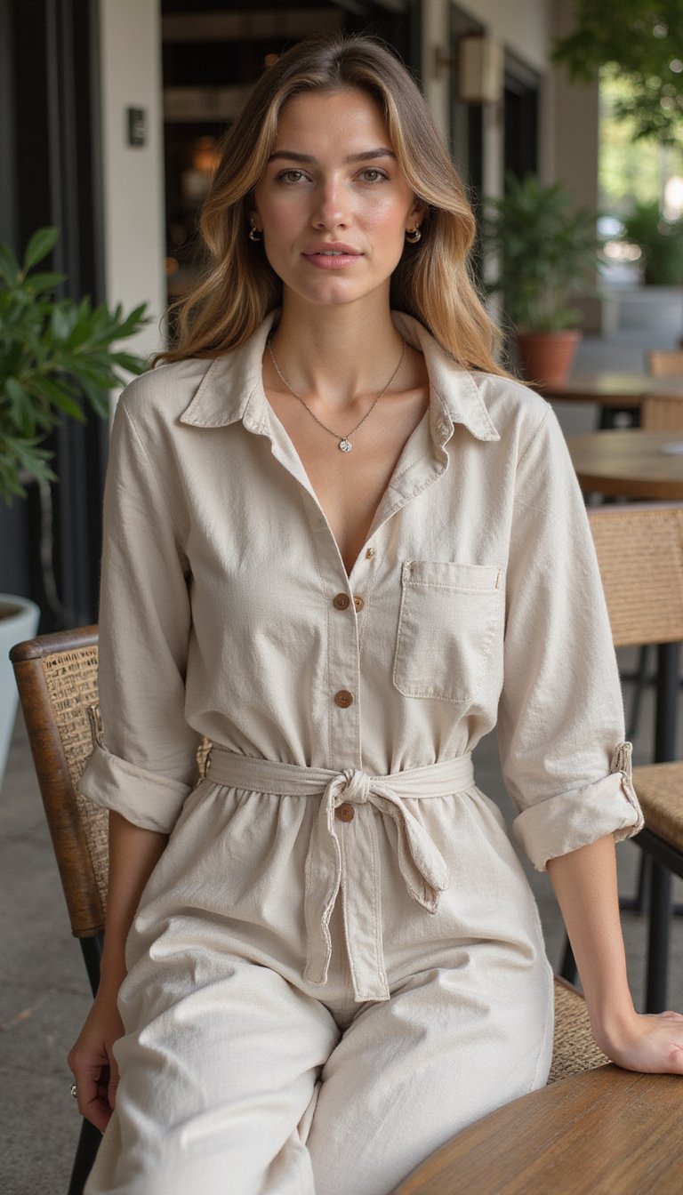 Conjunto Linho Vestido Camiseiro Com Cinto Marcante