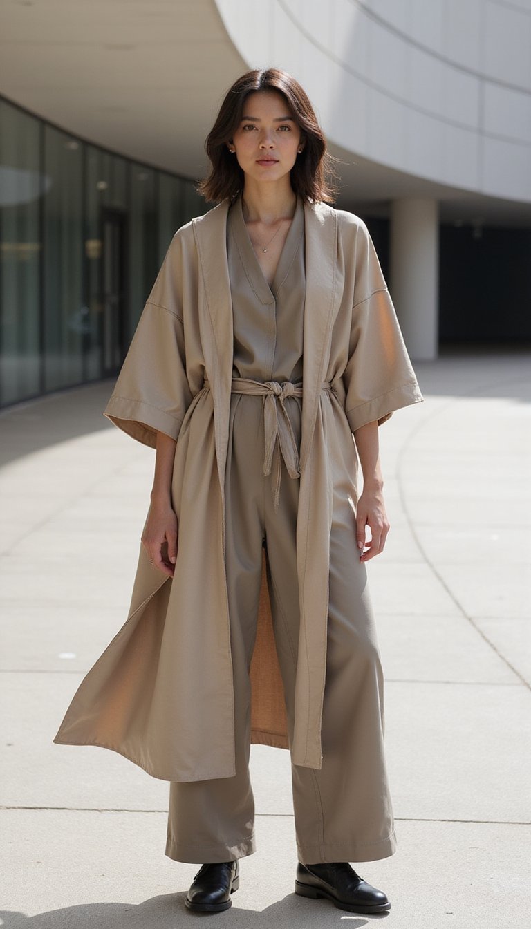 Kimono Em Couro Ecológico Com Look Monocromático