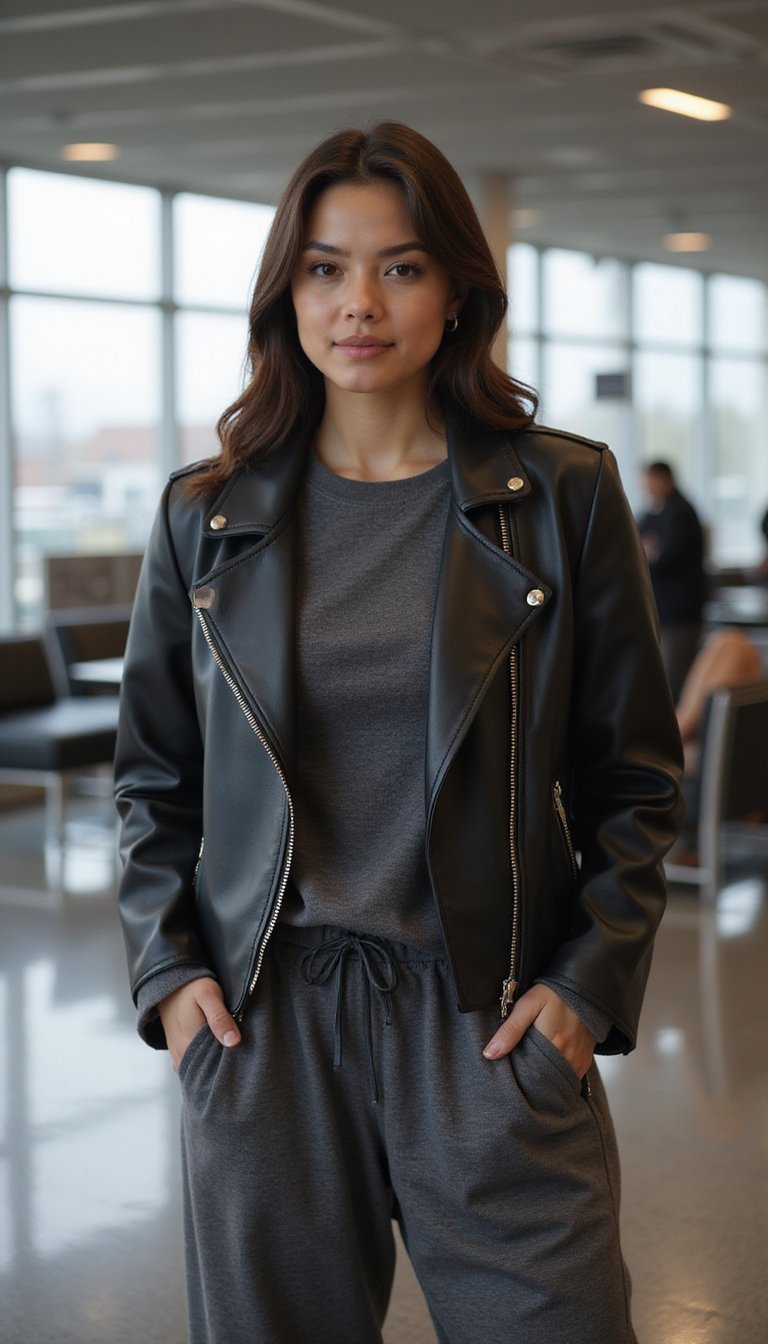 Jaqueta Biker Com Conjunto de Moletom Para Athleisure