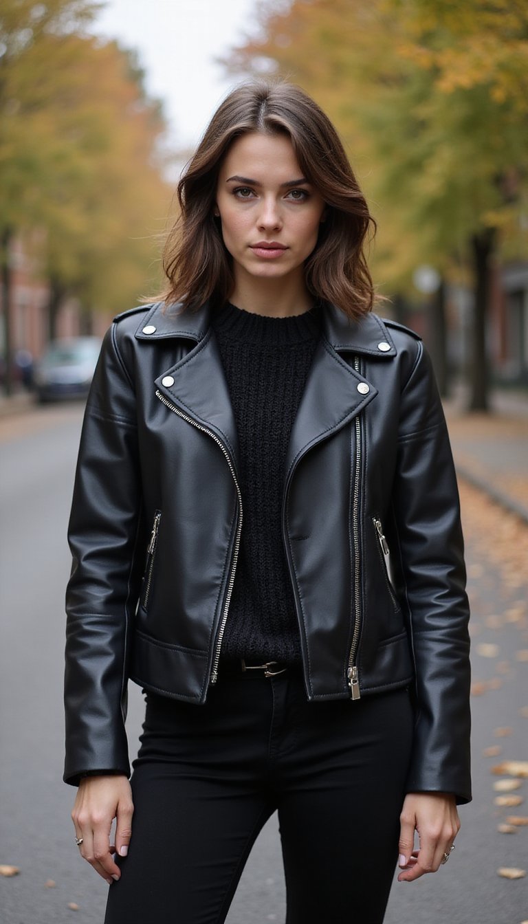 Jaqueta Biker Sobre Blusa de Tricô Grossa