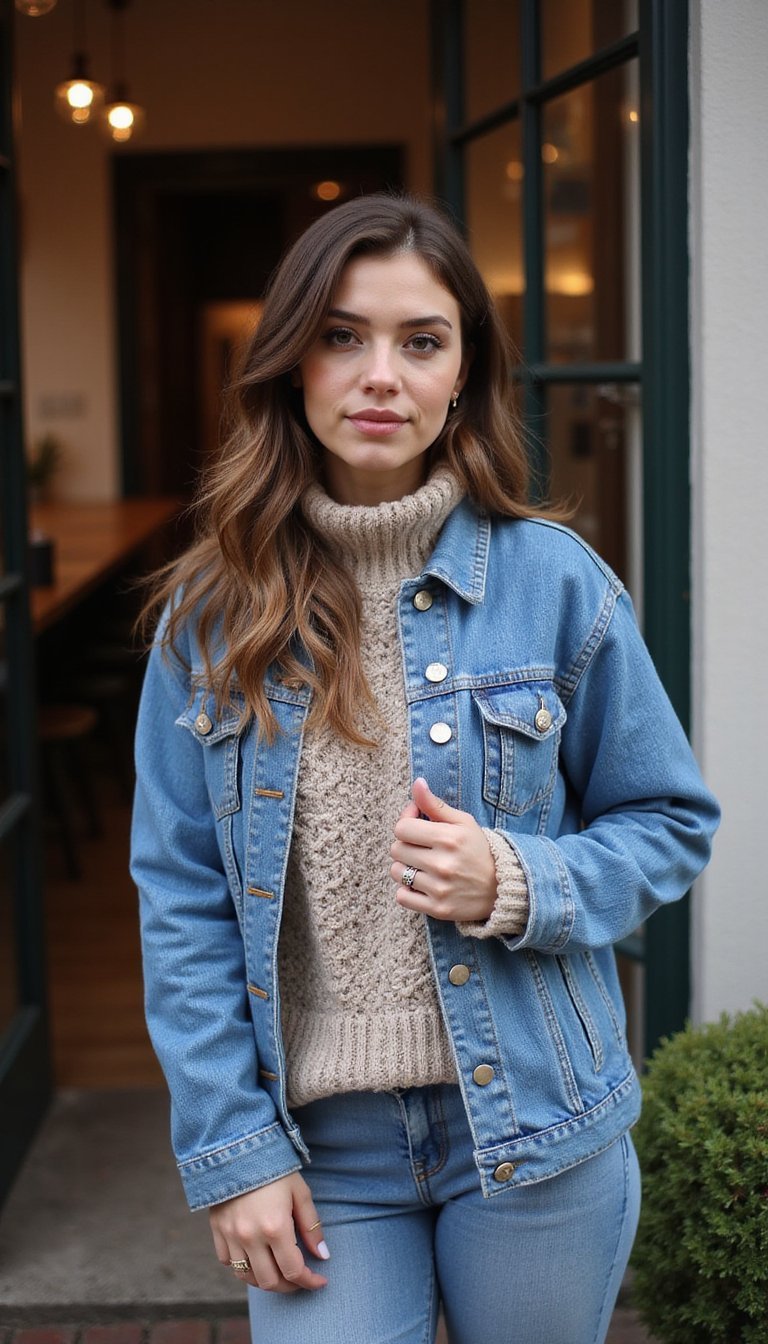 Camadas Quentes: Jaqueta Jeans Com Tricô Grosso