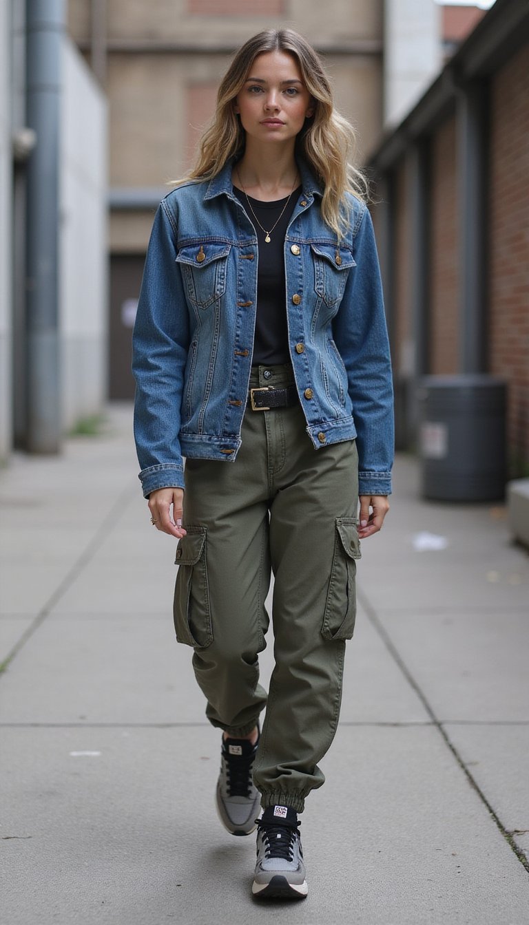 Jaqueta Jeans Com Calça Cargo Para Urban Style