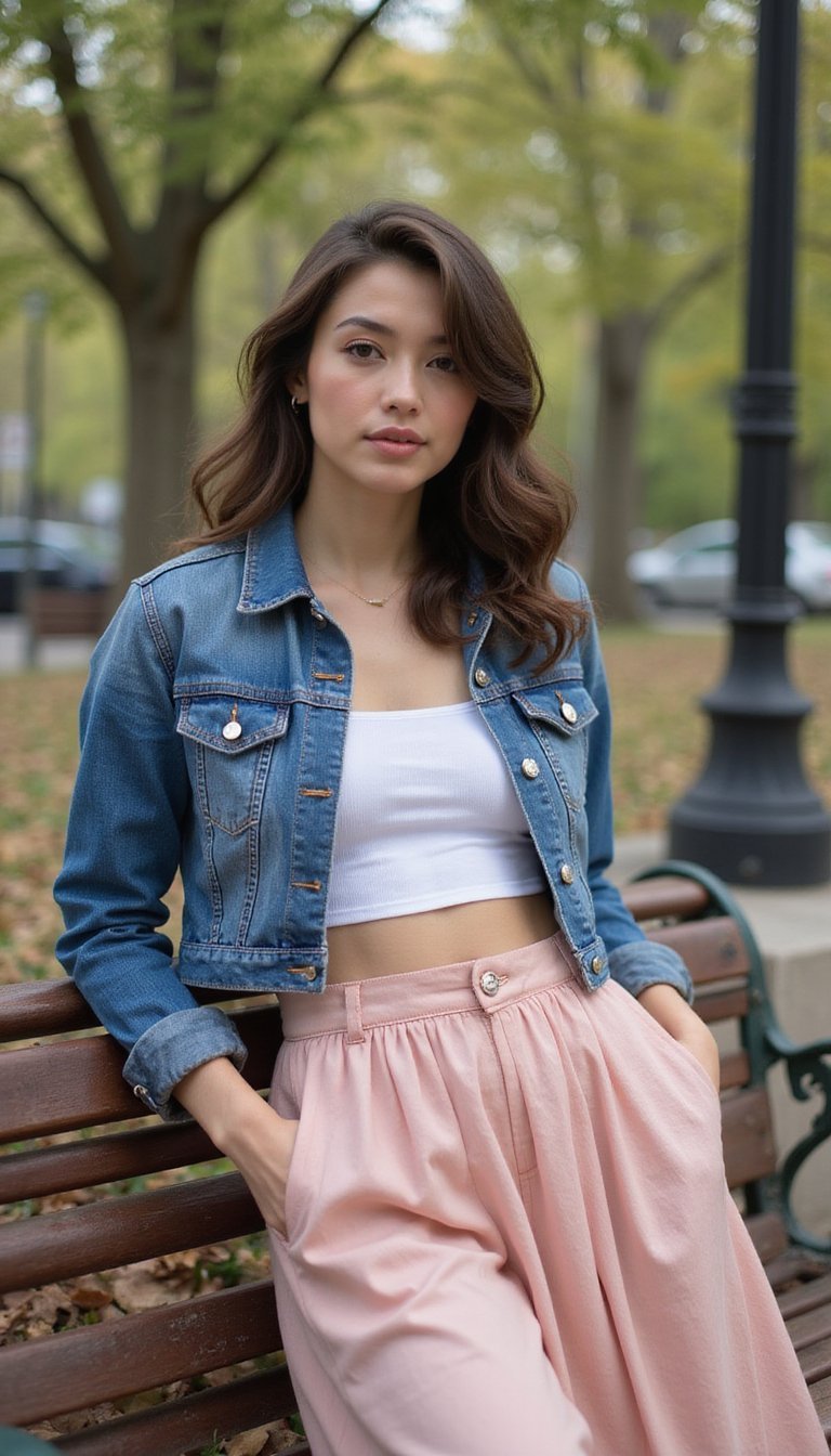 Jaqueta Jeans Com Saia Midi Plissada Charmosa