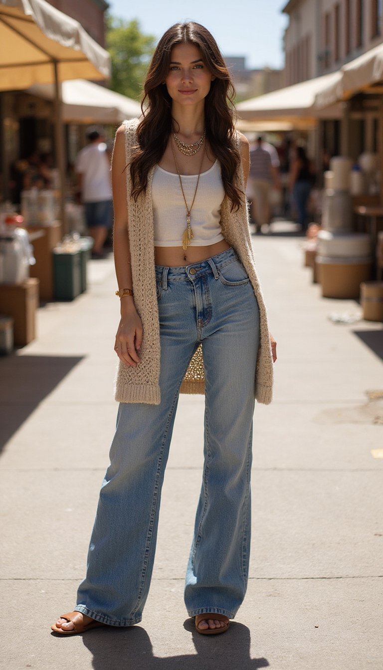 Visual Boho com Wide Leg e Top Cropped