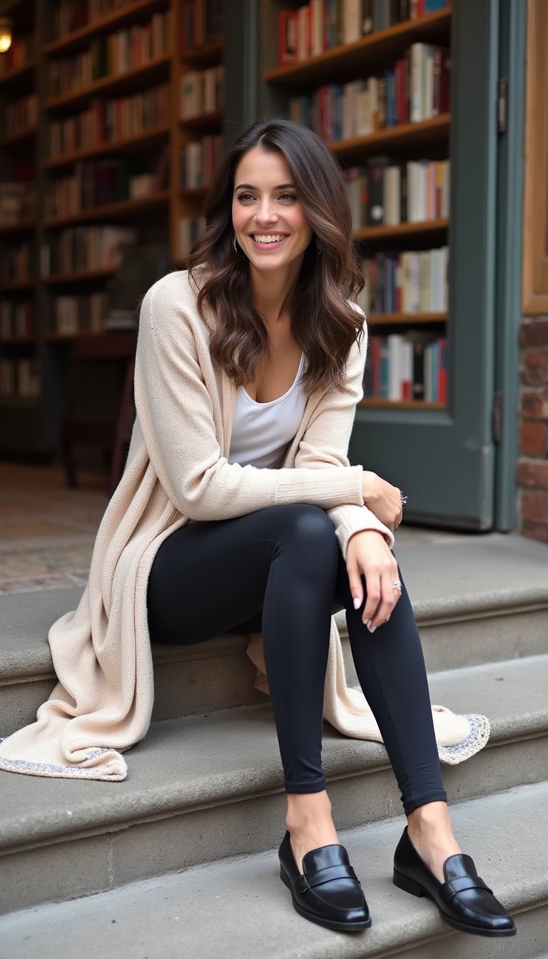 Maxicardigã Legging E Loafers Para Relaxar