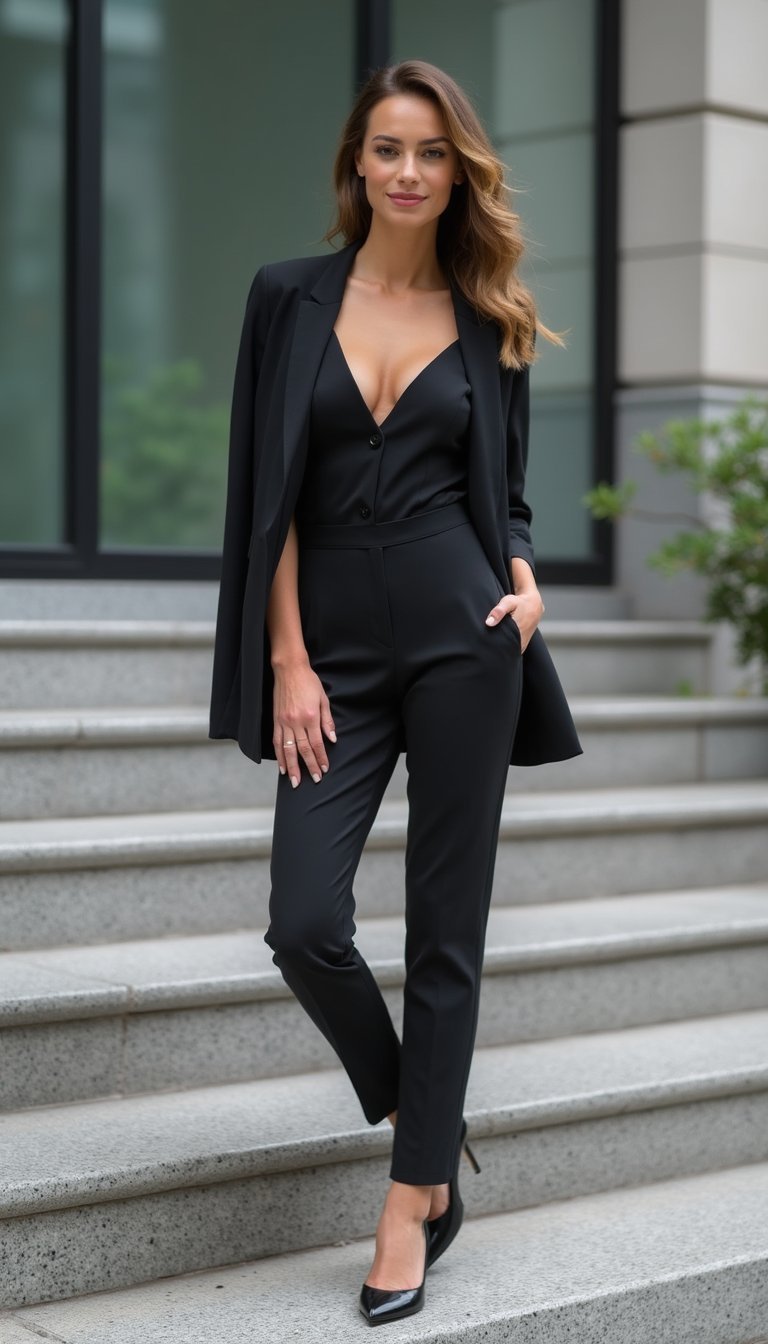 Macacão Com Blazer Combine Para Reunião Elegante