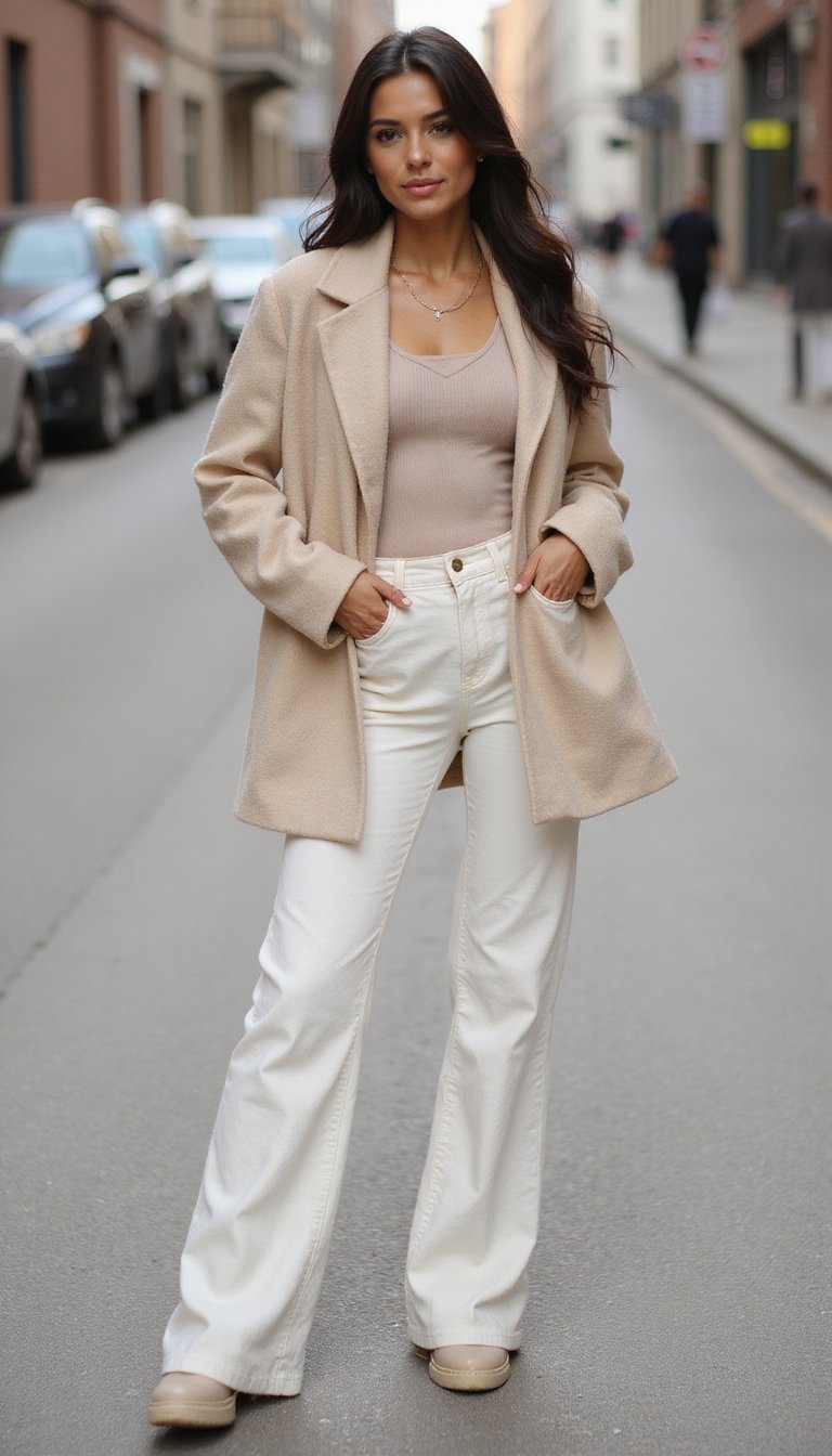 Mom Jeans Monocromático Em Tons Neutros Chique