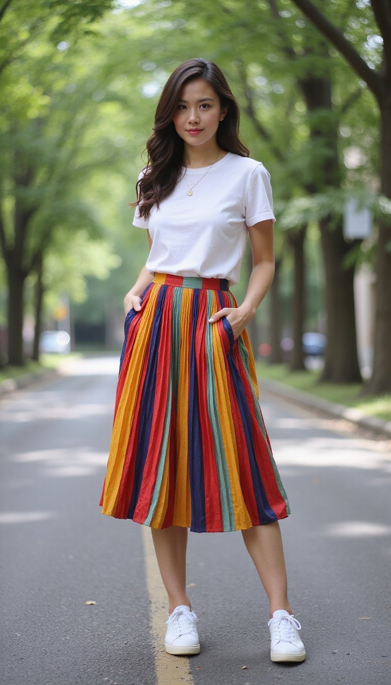 Saia Plissada Com Tênis Para Dia A Dia