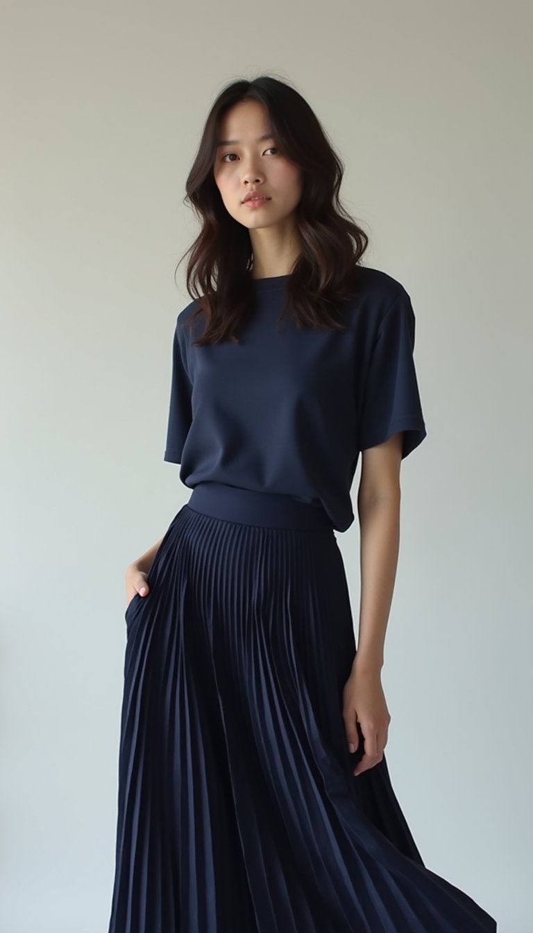 Saia Plissada Monocromática Em Tom Clássico