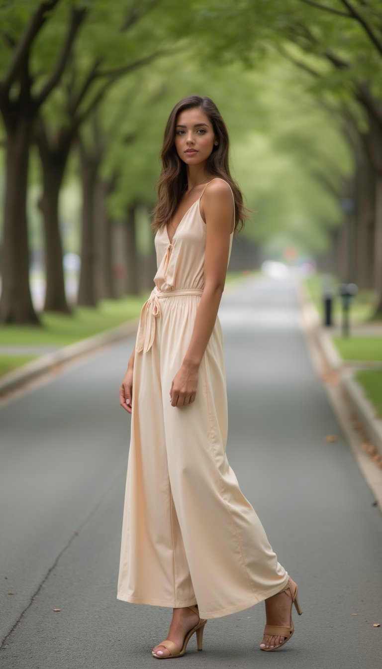 Calça Pantalona Nude E Sandália De Tiras Finas Minimal