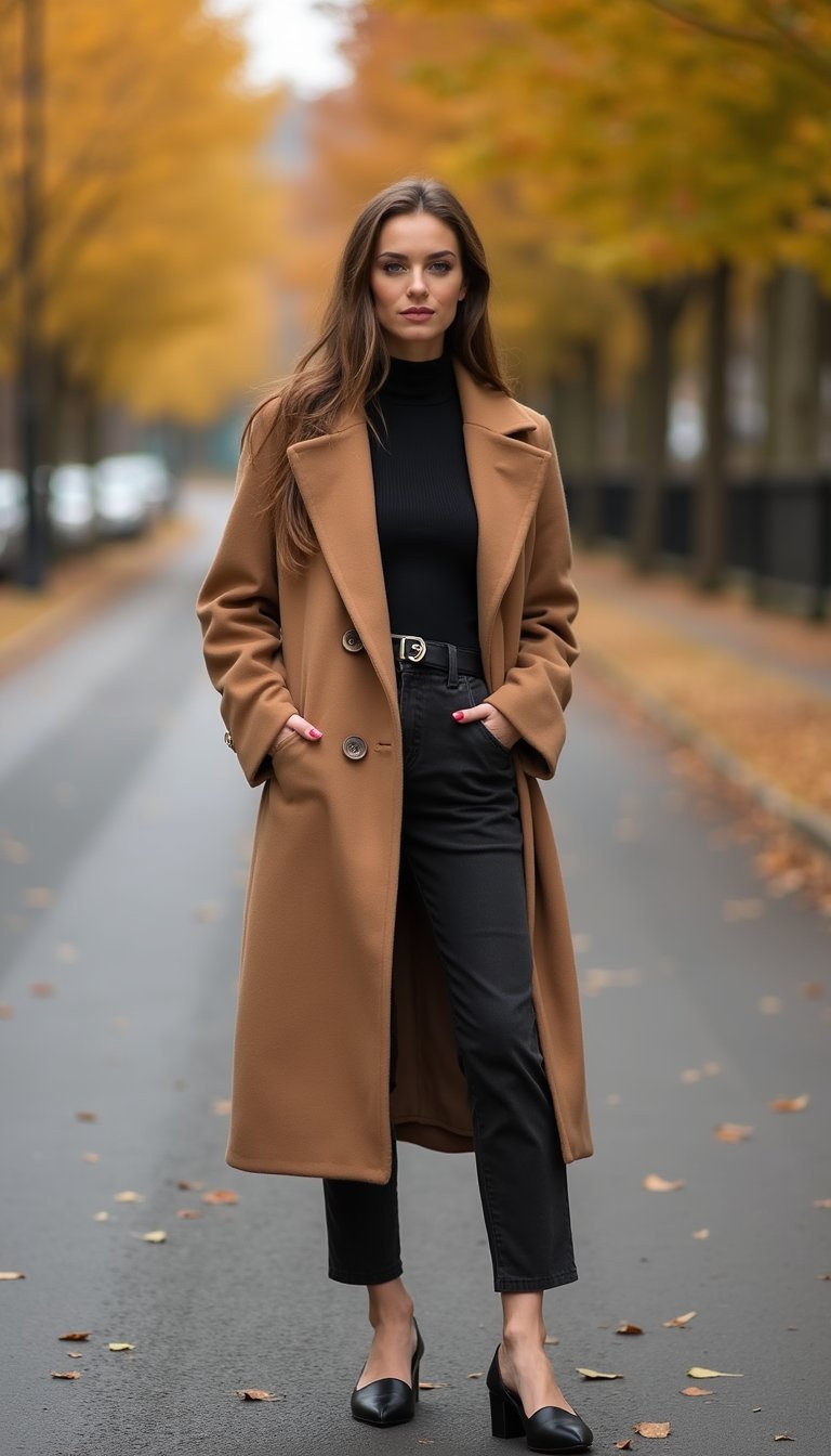 Casaco Longo E Sapatilha De Bico Fino Para Outono