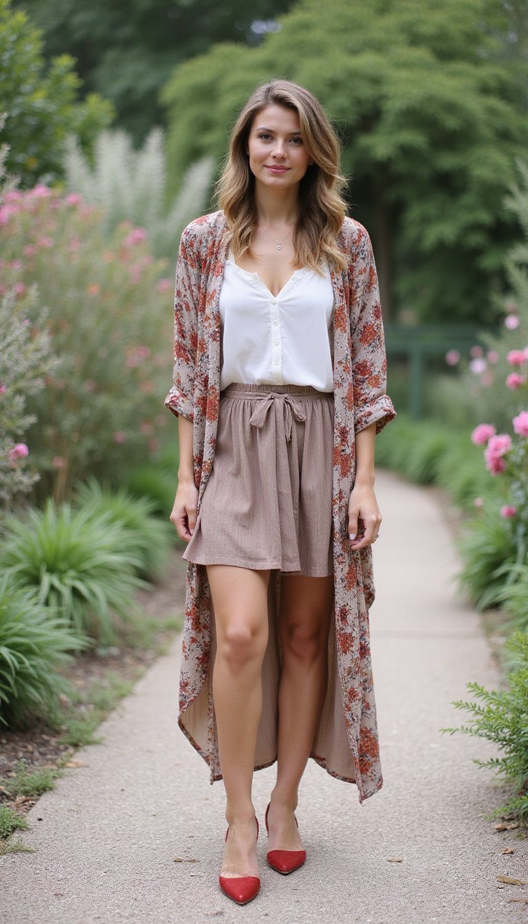 Look Boho Com Sapatilha De Bico Fino E Kimono