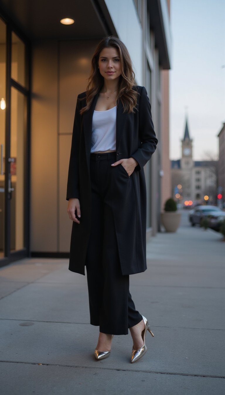 Look Monocromático Com Sapatilha Metalizada De Bico Fino