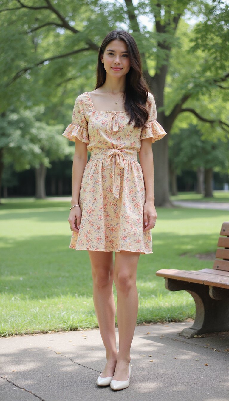 Vestido Floral Curto E Sapatilha De Bico Fino Fresca