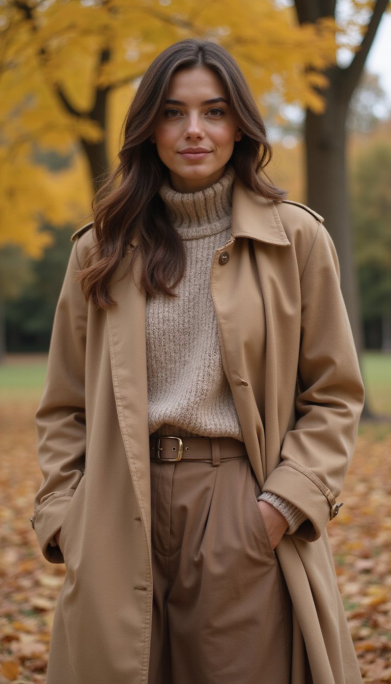 Trench Coat Com Blusa De Tricô E Saia