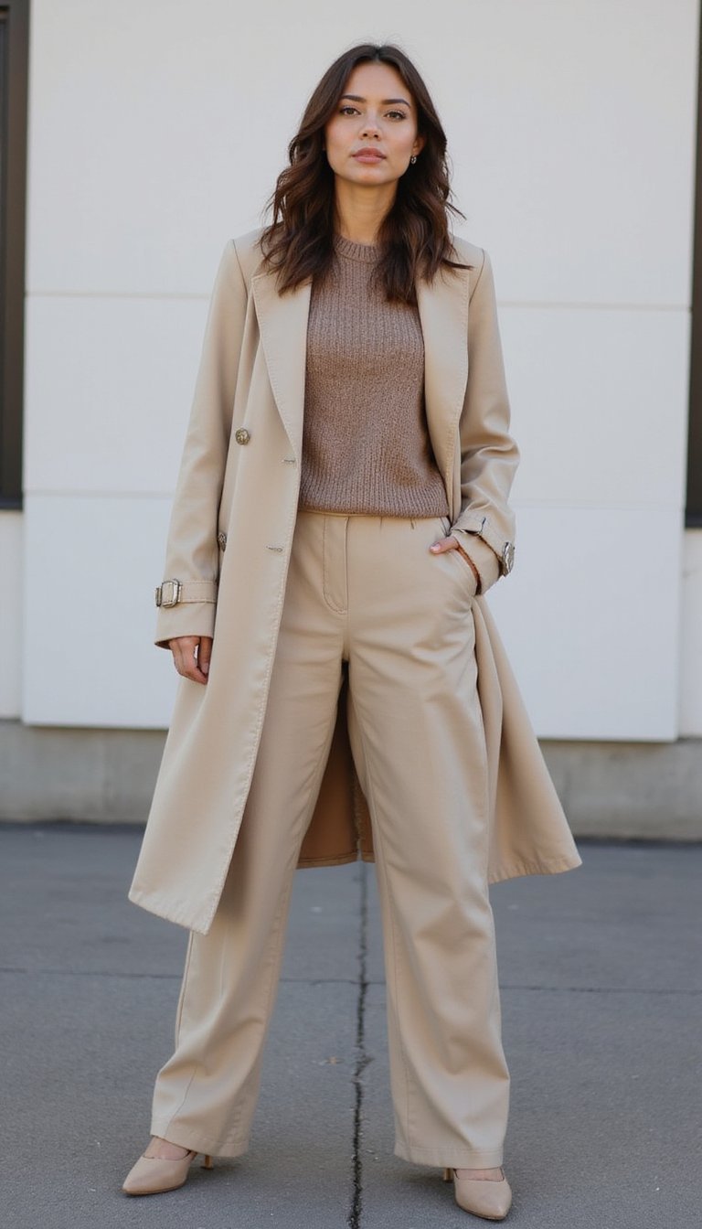 Trench Coat Com Look Monocromático Neutro