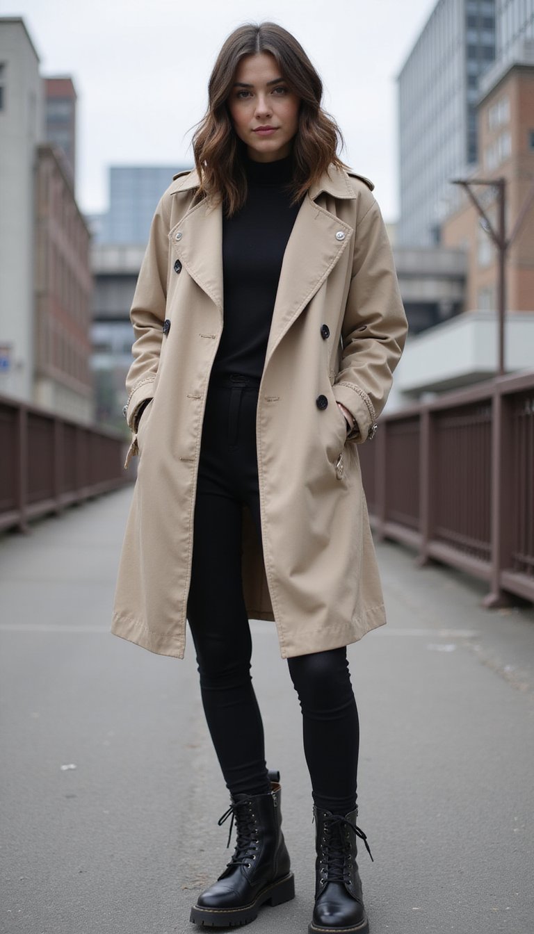 Trench Coat Oversized Com Legging E Coturno