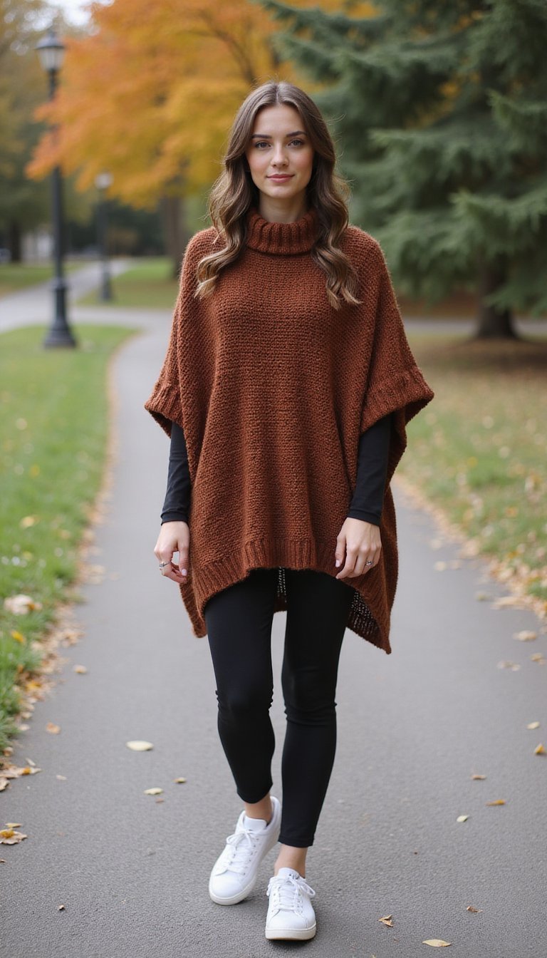 Poncho Tricô Com Legging E Tênis