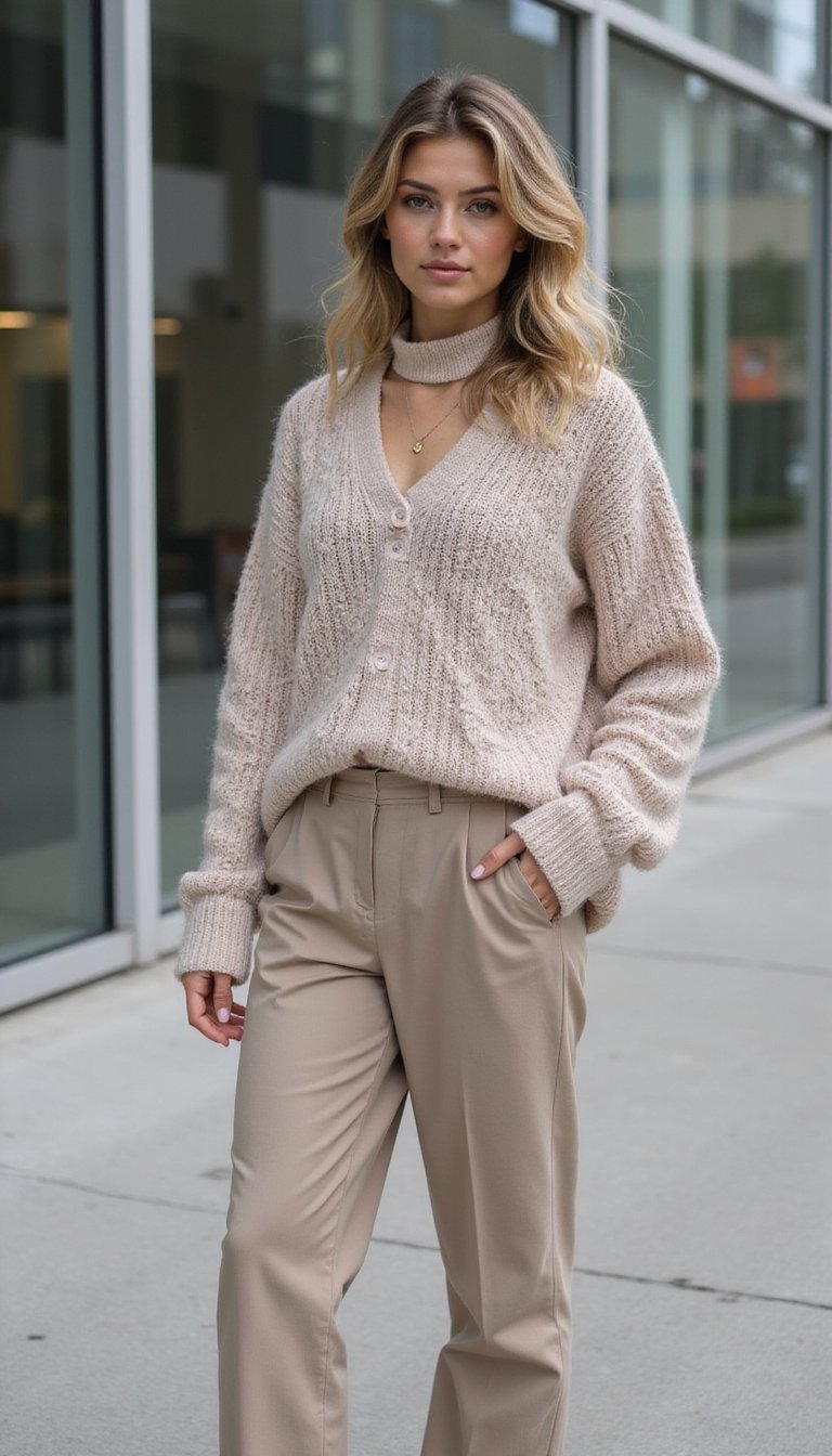 Suéter De Onda Com Calça Alfaiataria