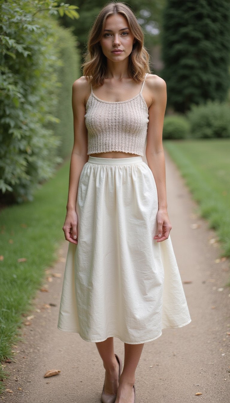 Tricô Fino Com Saia Midi Plena