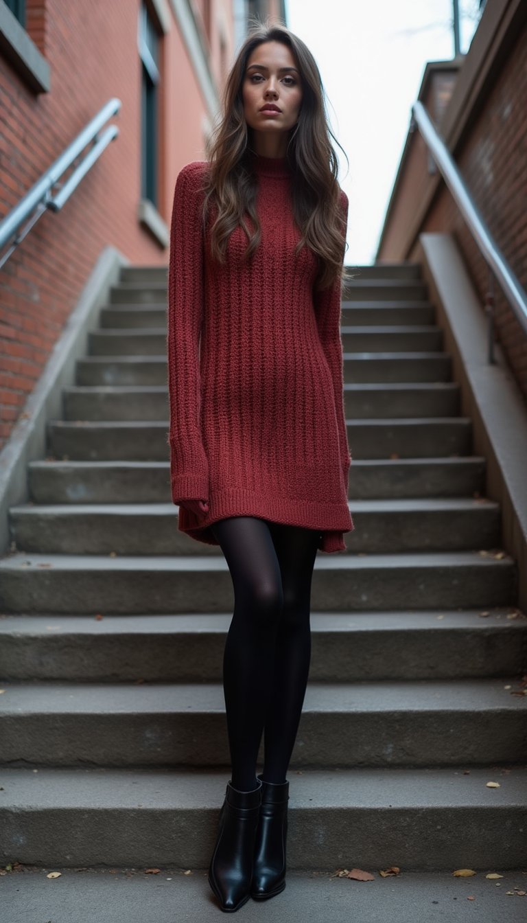 Vestido Tricô Curto Com Meia Opaca