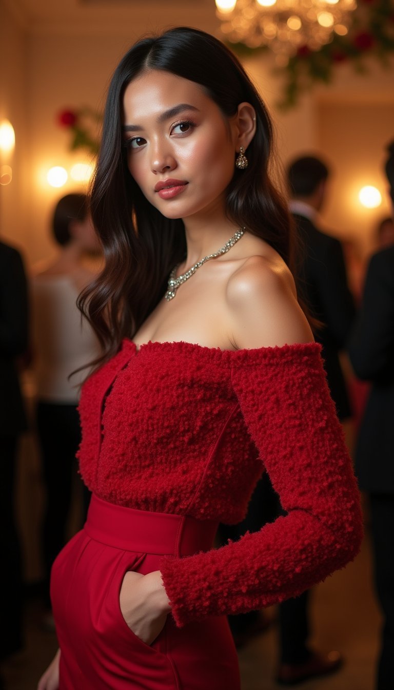 Blusa Off-Shoulder Vermelho Cereja Para Festas