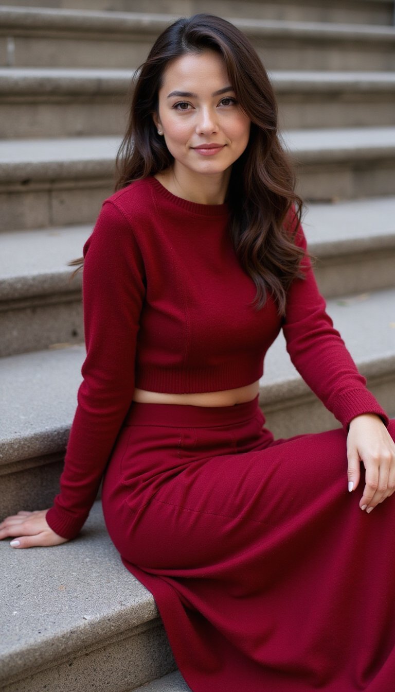 Co-ord Lã Vermelho Cereja Com Textura Aconchegante