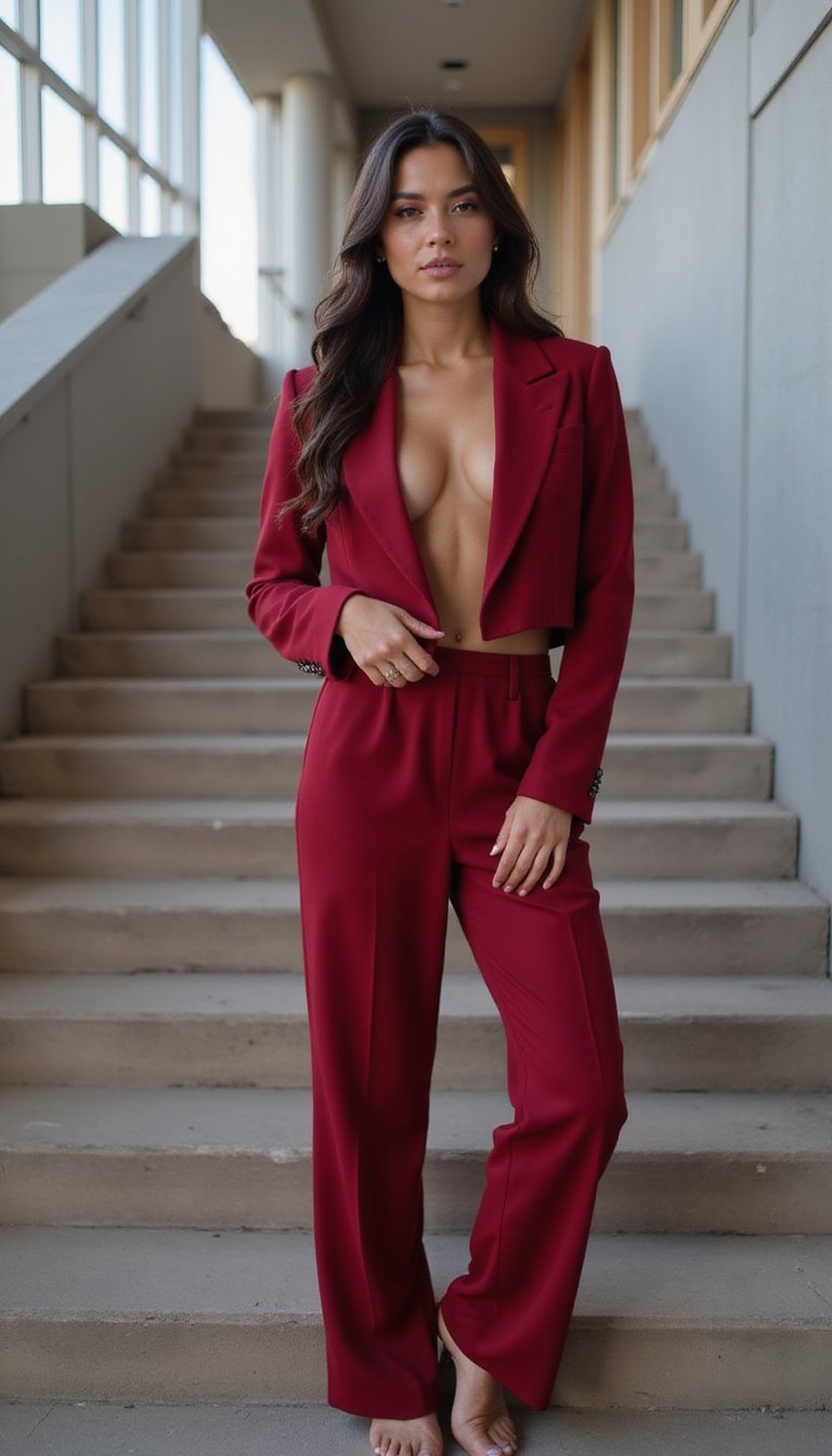 Conjunto Cropped Vermelho Cereja De Alfaiataria