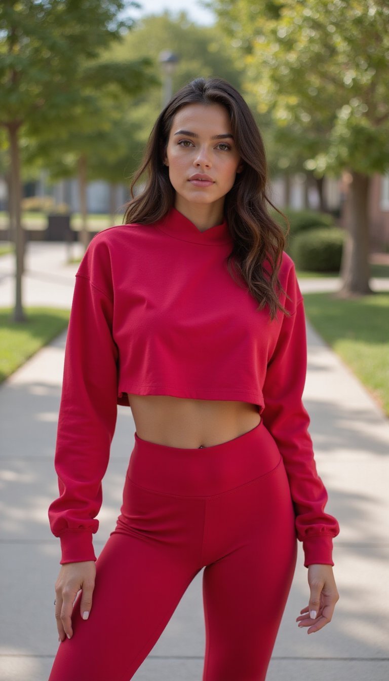 Look Athleisure Vermelho Cereja Com Tênis Branco