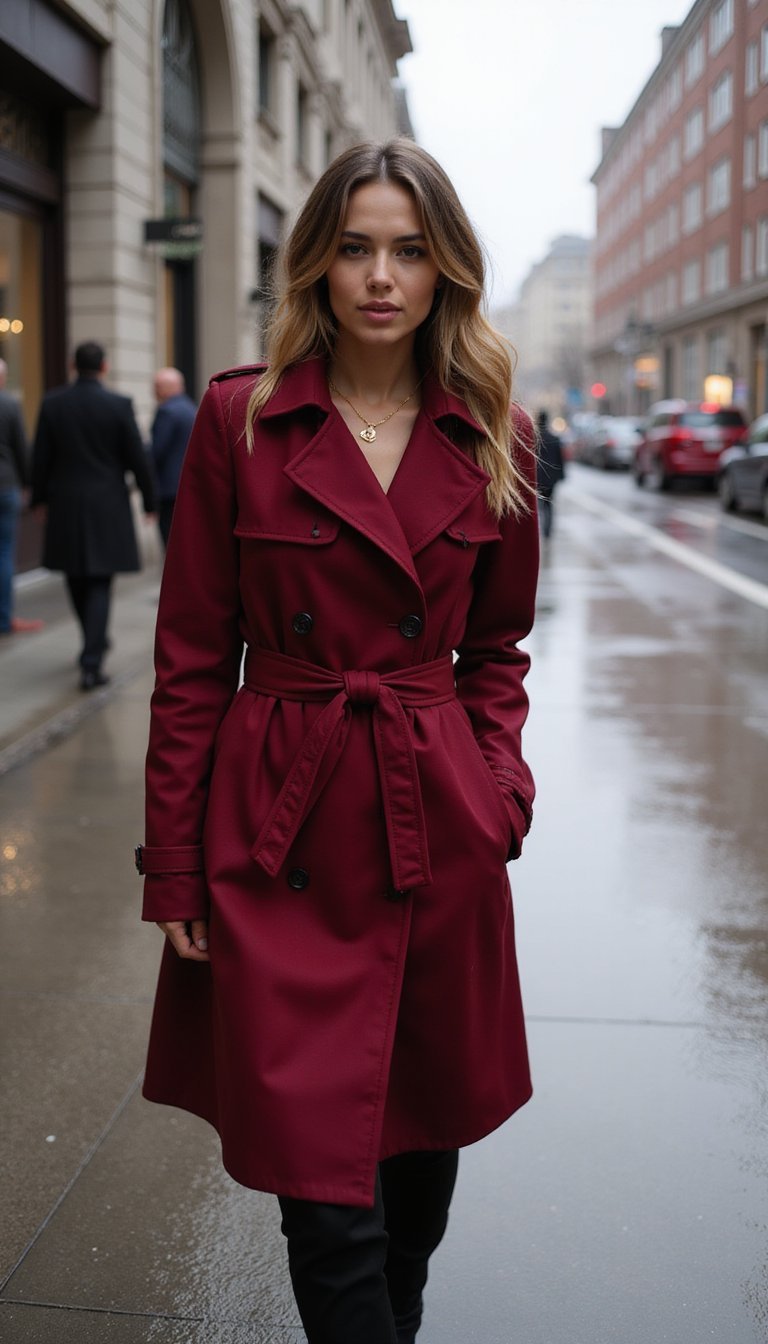 Trench Coat Vermelho Cereja Para Dias Frios
