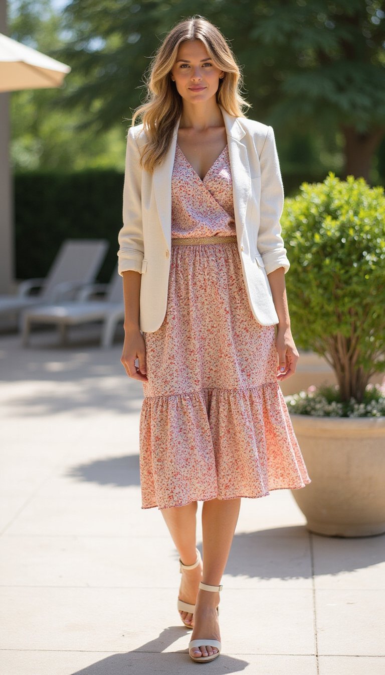 Vestido Midi Floral Com Terninho de Linho Para Verão