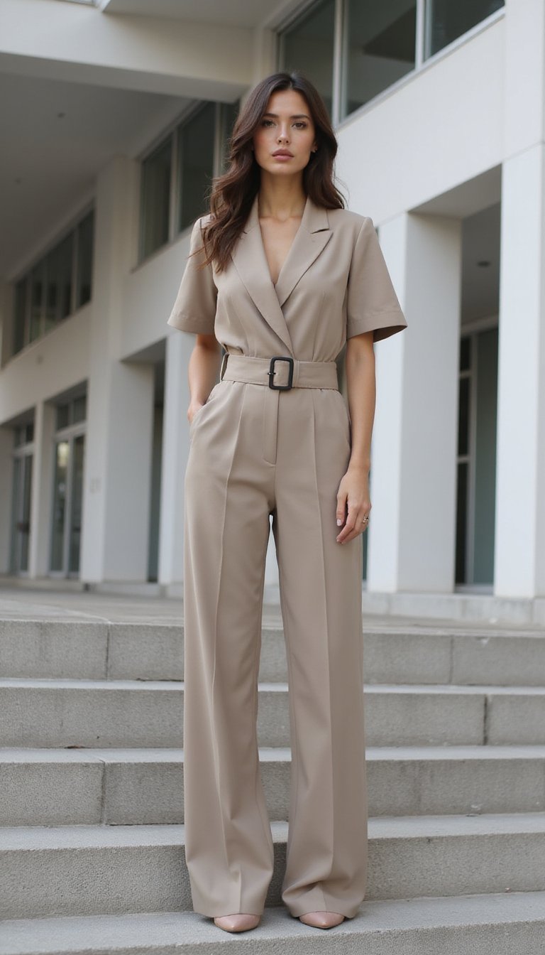 Macacão Tailored com Cinto Marcando a Cintura