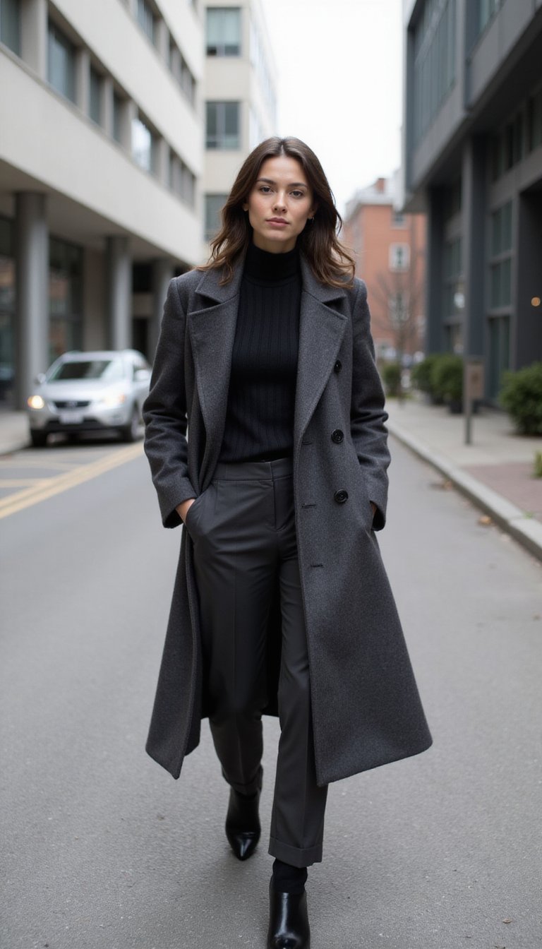 Casaco De Lã Longo Com Calça Alfaiataria