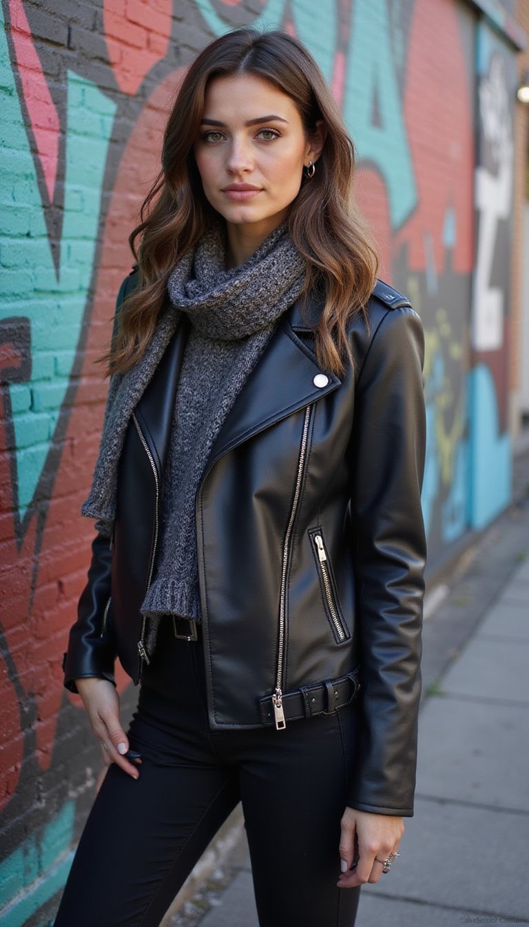 Jaqueta De Couro Sintético Com Cachecol Grosso