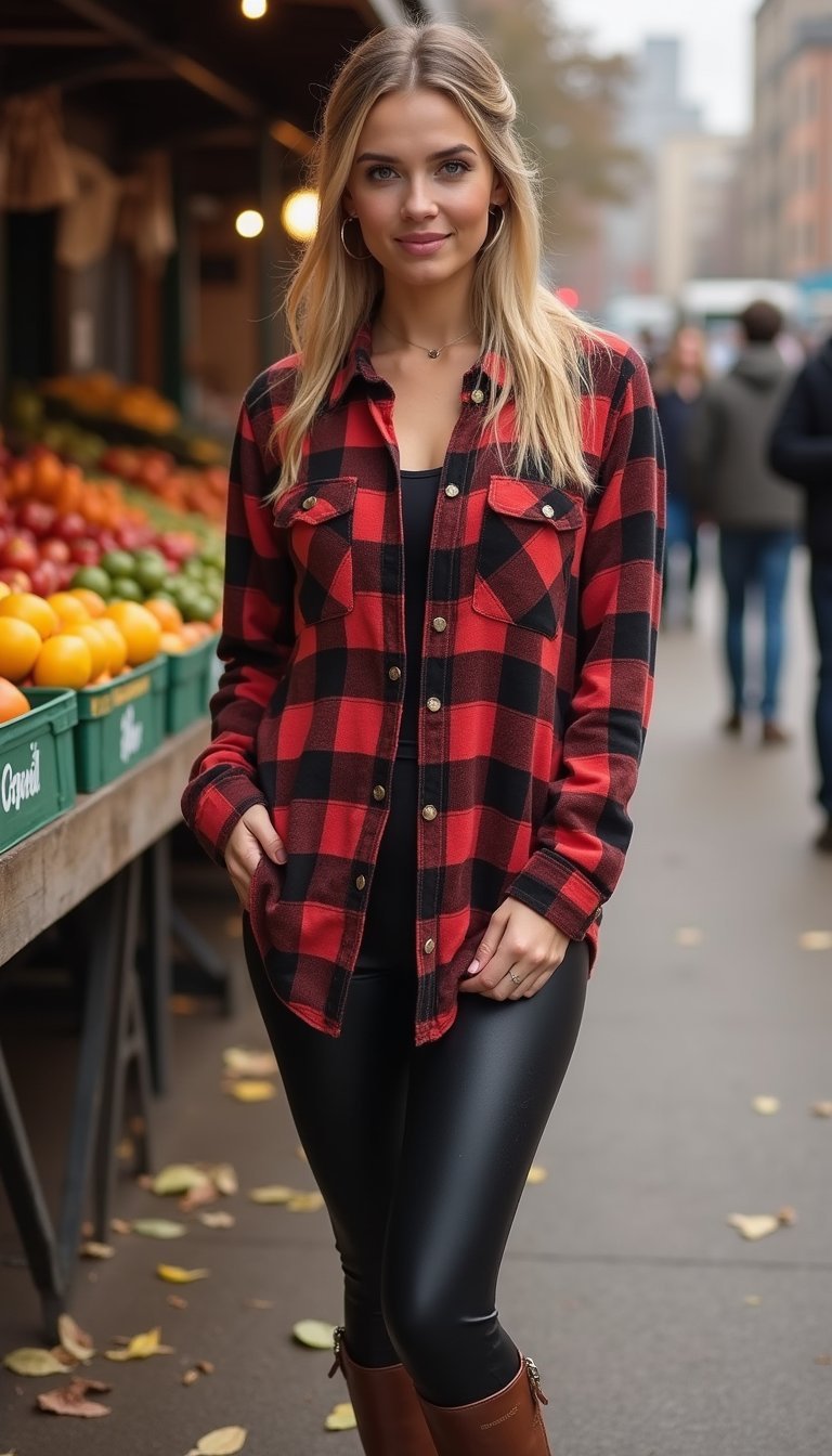 Camisa Xadrez Com Legging e Botas de Montaria