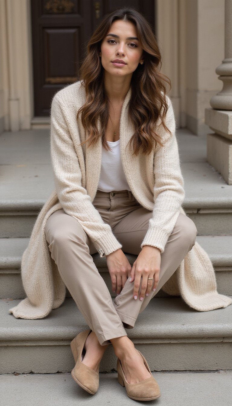 Conjunto De Cardigã Longo Com Calça Alfaiataria Cômoda