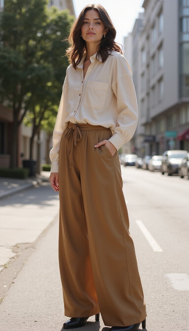 Camisa Oversized De Algodão Com Calça Pantalona