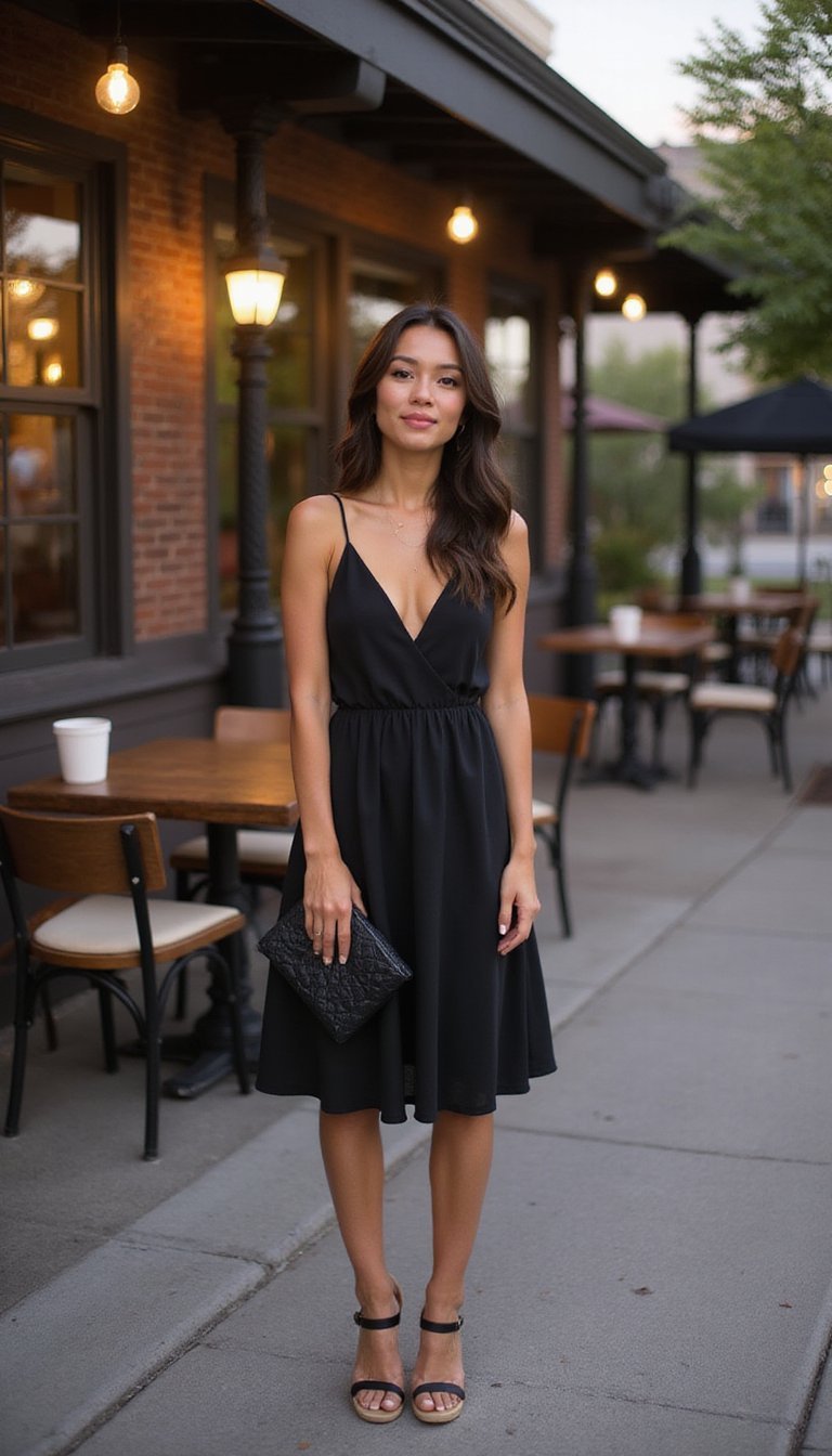 Vestido Camisola Com Sandália Plataforma E Clutch